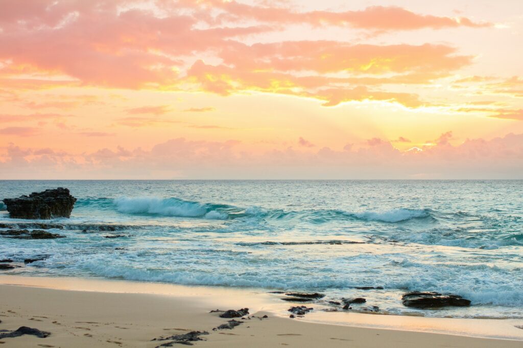 Beach view of the sunset on Oahu